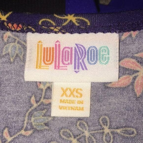 Lularoe Irma Short Sleeve T-Shirt Size XXS  Scoop neckline Floral Print Blue and - Picture 4 of 5